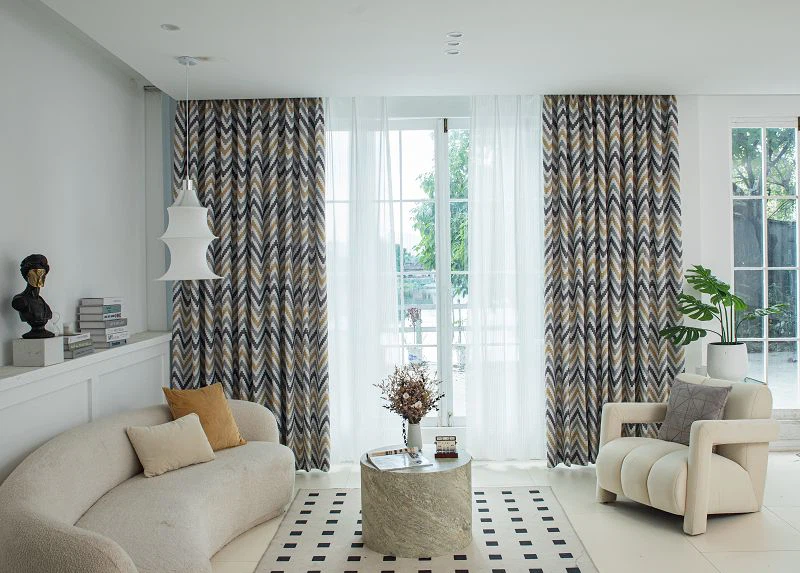 Fabraic Cuirtín Línéadaigh Muiléad le Priontáil Patrún Tonn